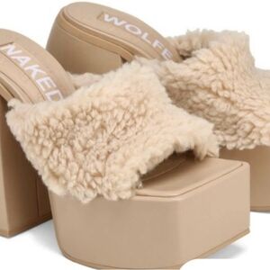 Naked Wolfe Women's Beige Platform Fur Slides
